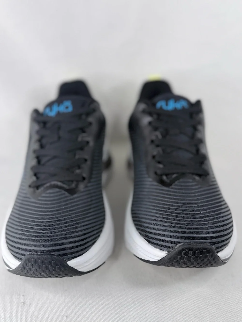 Ryka Genuine Walking Black Athletic Shoes with Blue Logo and Yellow Pull Tab